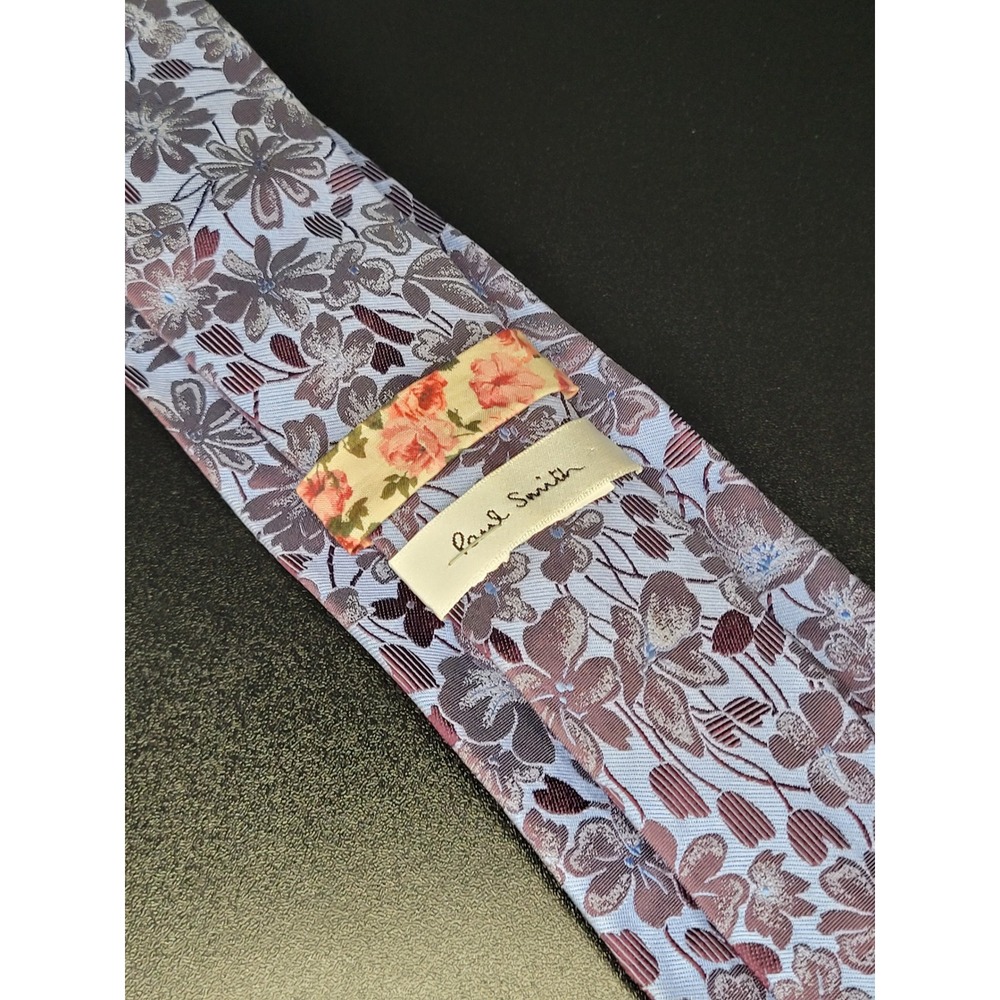 Paul Smith Mens Silk Necktie Blue Purple Floral Jacquard Made in Italy